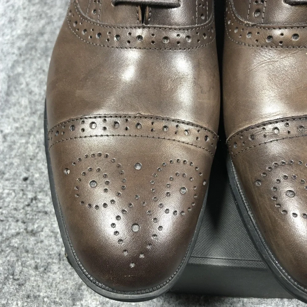 Kenneth Cole Reaction Shoes Mens Size 10.5 Brown Leather Cap Toe Oxford Dress